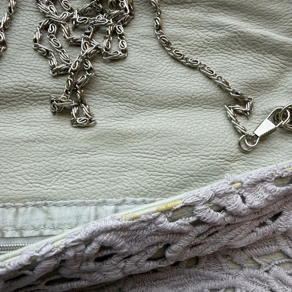 Light Gray Lace Clutch with Chain Strap Evening Formal Bag